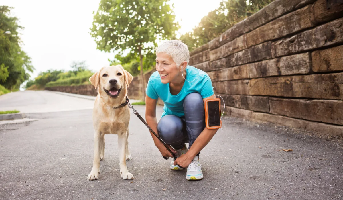 woman working out with dog